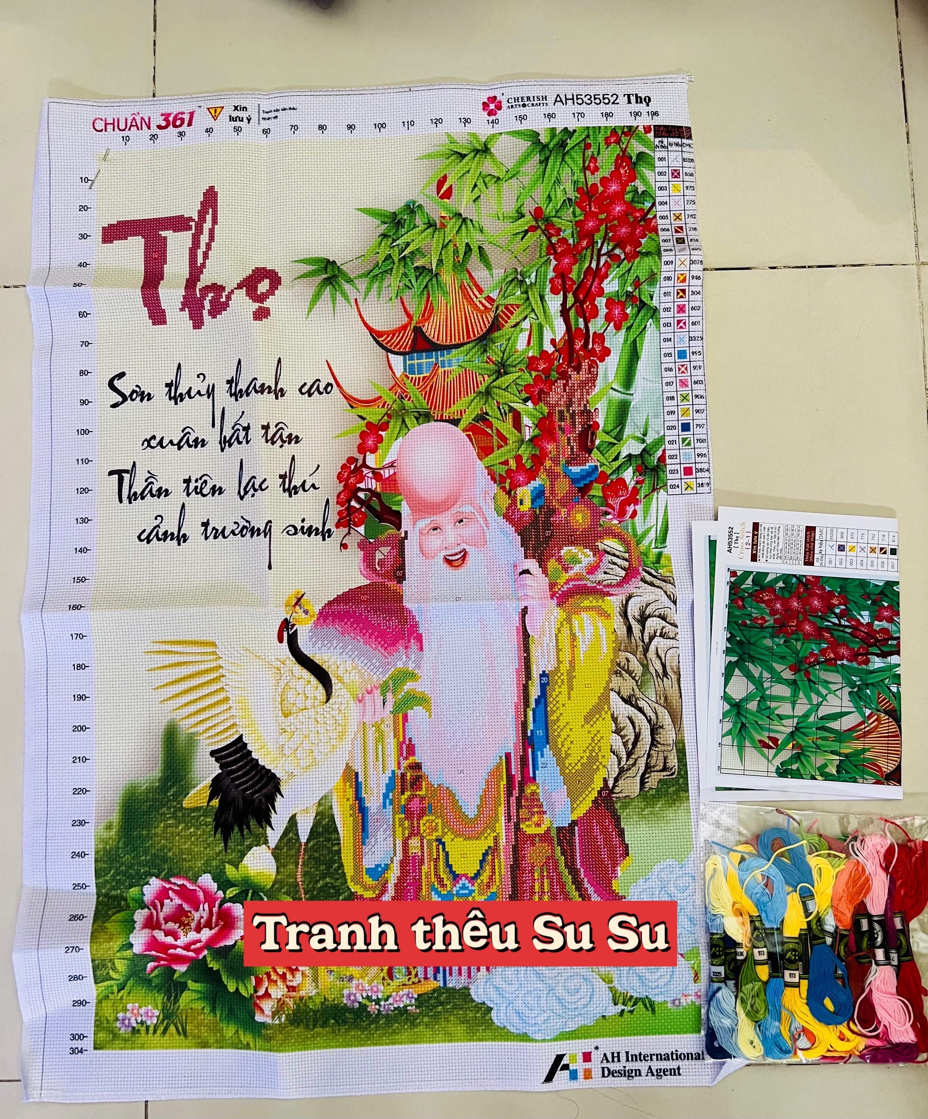 Tranh thêu chữ thập Thọ AL53552, tranh 3D, kích thước 55 x 80 cm