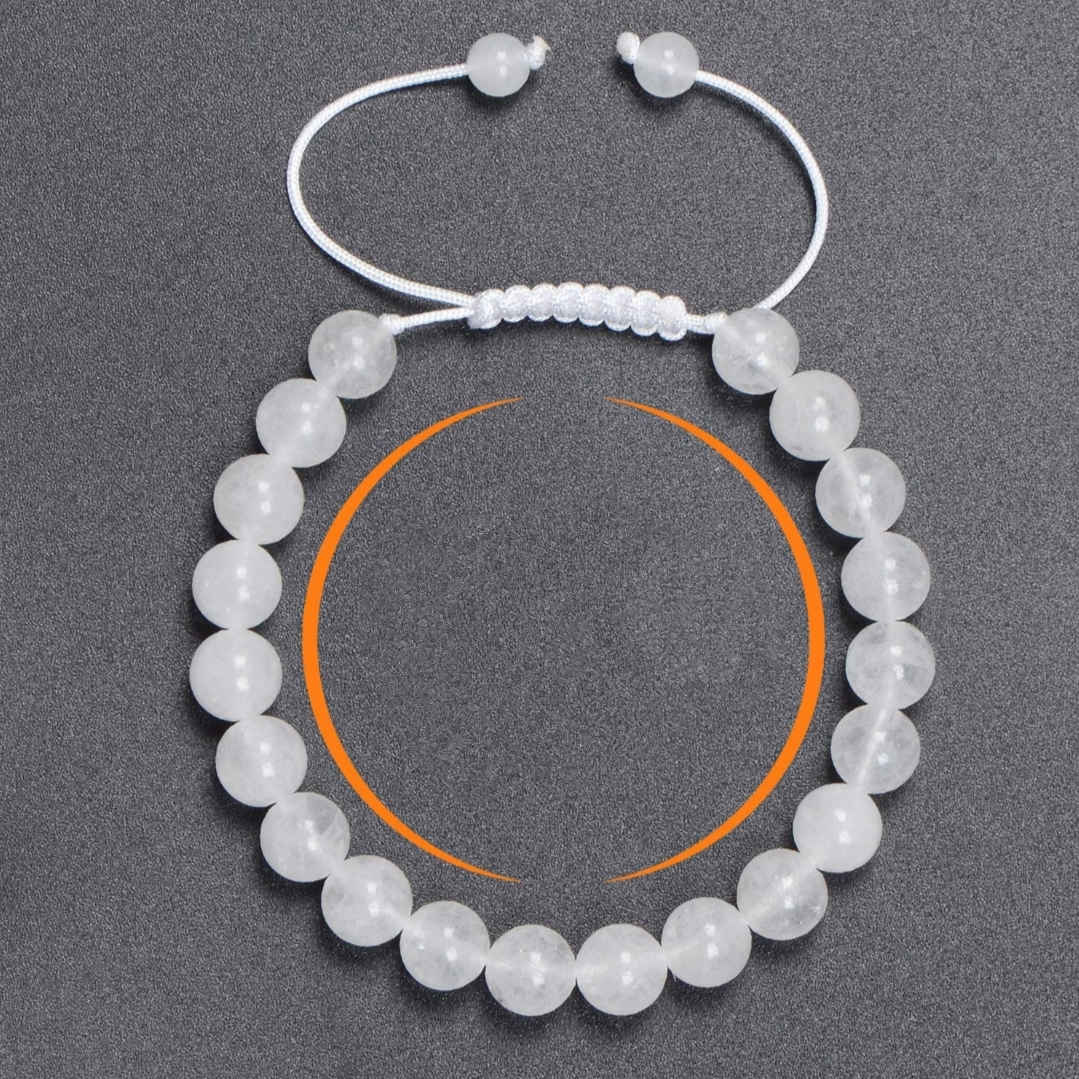 Vòng tay phong thủy đá mã não trắng thiên nhiên kết dây cotton phong cách Hàn Quốc