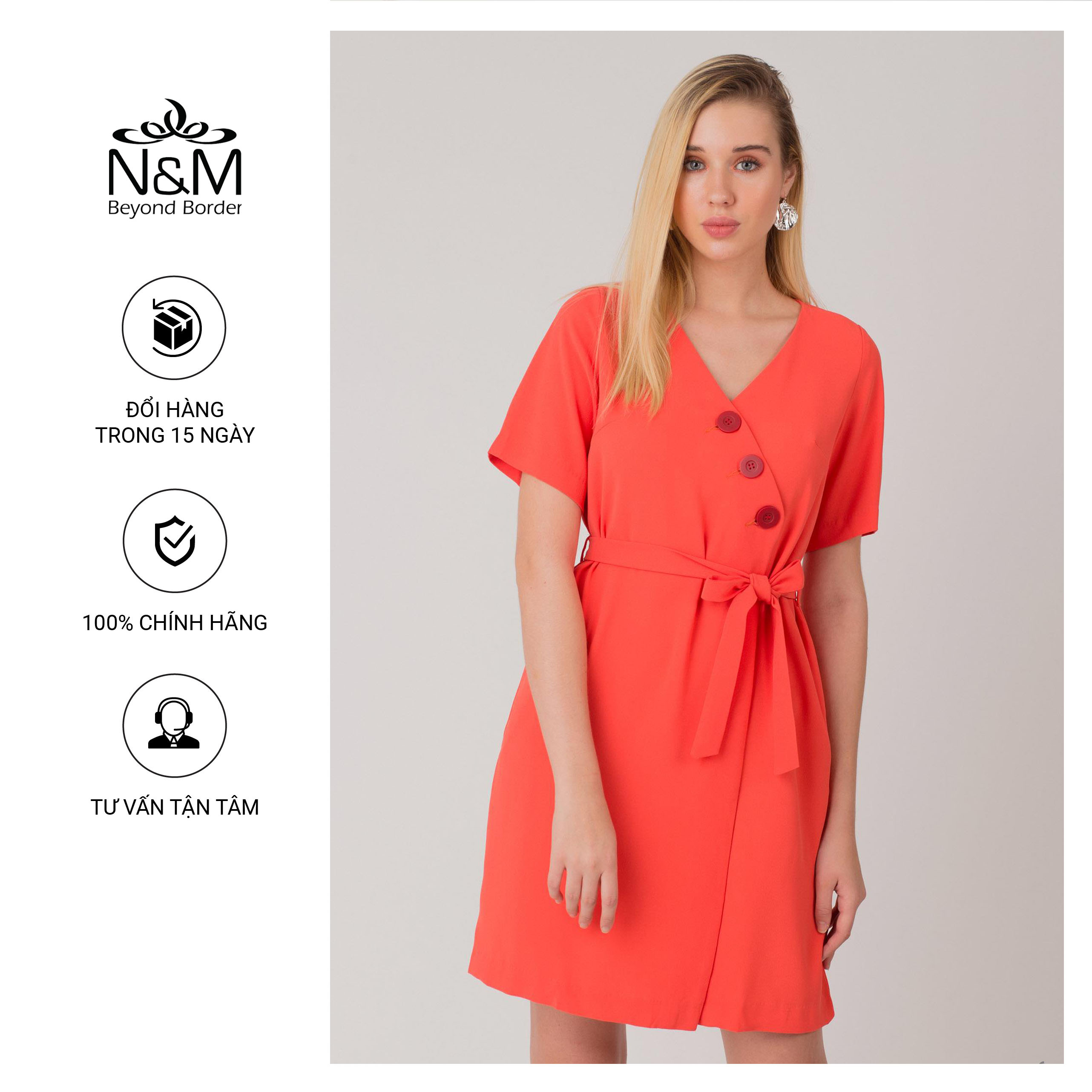 N&amp;M Đầm Nữ ngắn tay dáng suông thắt nơ cá tính 100% poly 1904008
