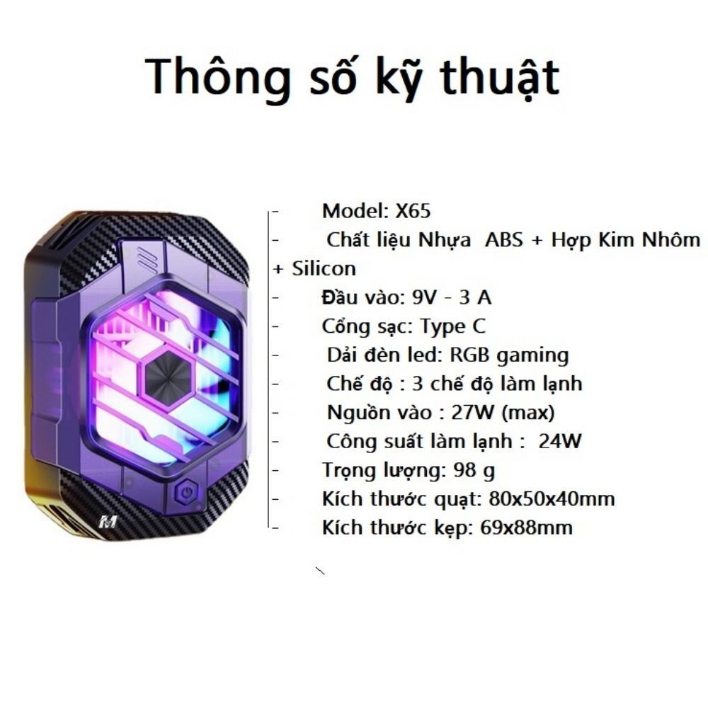 Quạt tản nhiệt điện thoại sò lạnh Sothing X65A, công suất 24w, làm lạnh siêu nhanh- Hàng chính hãng