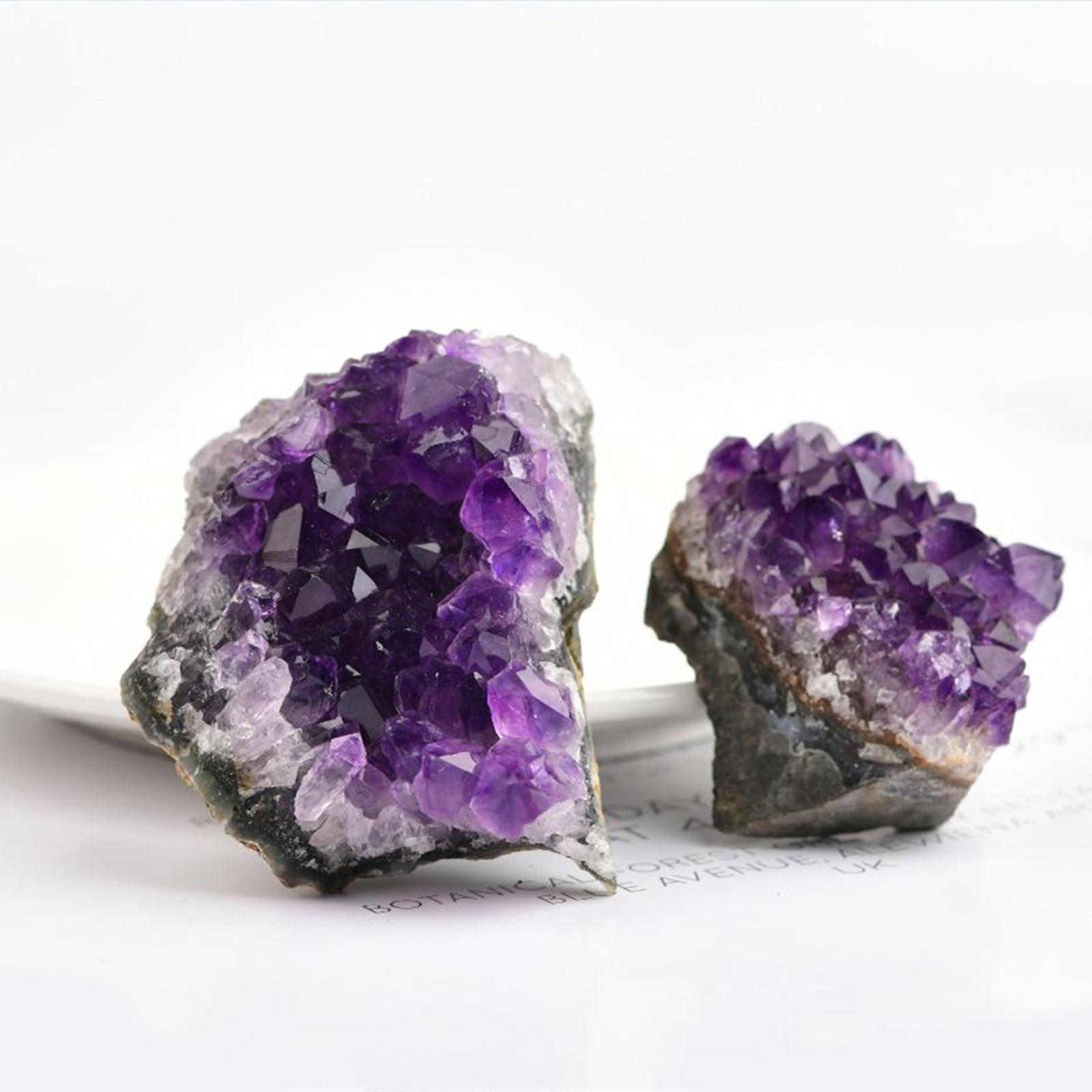 Natural Amethyst Quartz Crystal Cluster, Druzy Geode Specimen Gemstone Sculpture for Spiritual Home Decoration