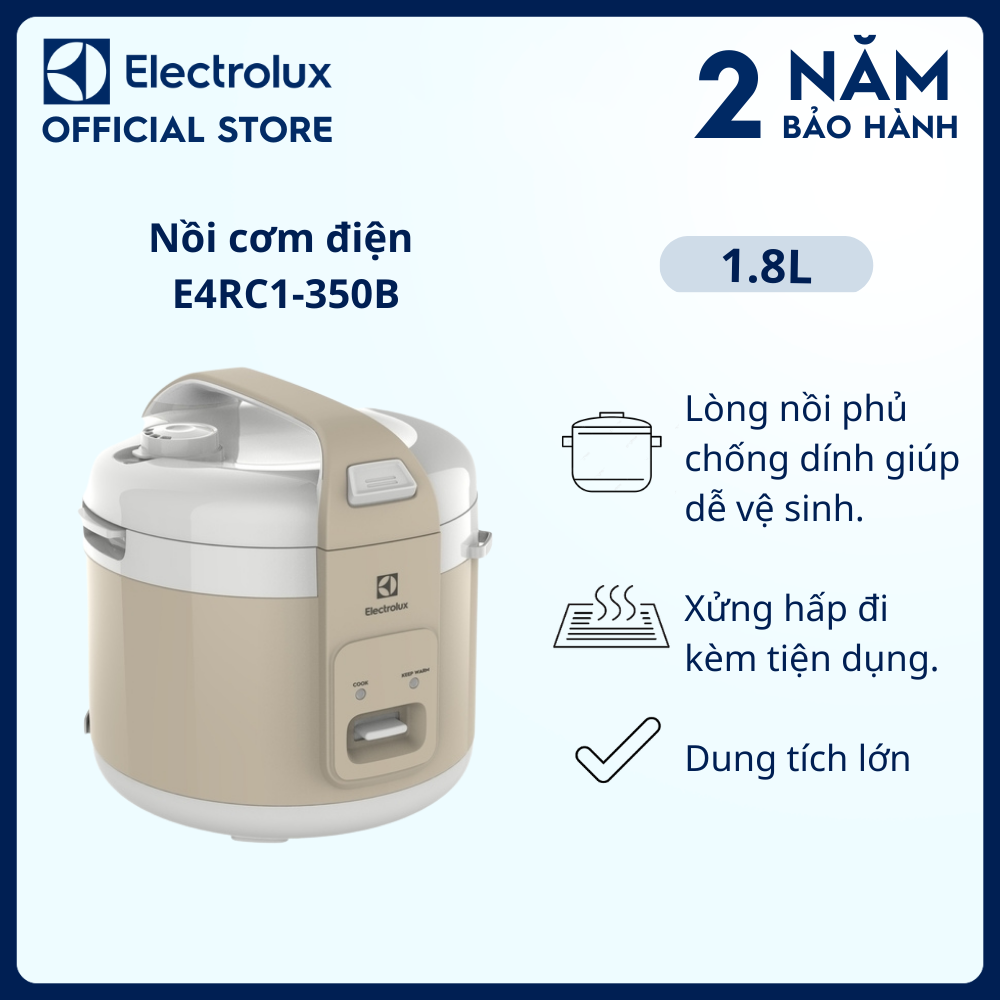 Nồi cơm điện Electrolux E4RC1-350B - Thiết kế đa năng, phù hợp cho gia đình đông người, dễ dàng vệ sinh [Hàng chính hãng]