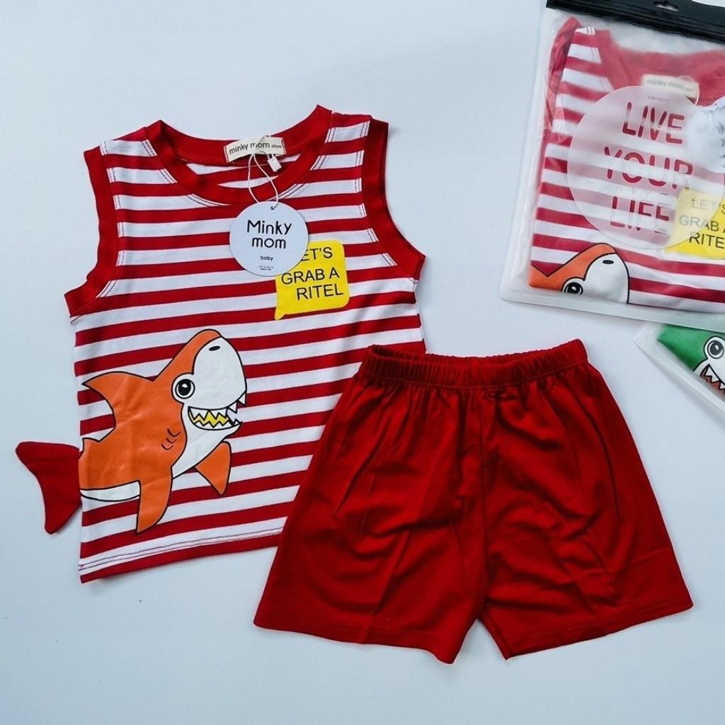 Đồ Bộ Cho Bé Trai, Bé Gái Mặc Nhà Bộ Ba Lỗ Cá Mập Minky Mom Dễ Thương Chất Cotton cao cấp siêu mềm mát cho bé