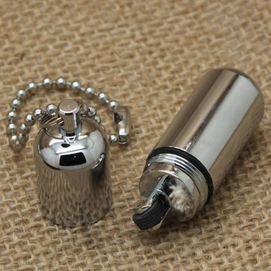 Combo Hộp Quẹt Bật Lửa Xăng Dá Kiêm Móc Khóa Mini Nắp Vặn + Tặng Bấc Đá Cao Cấp Chuyên Dụng