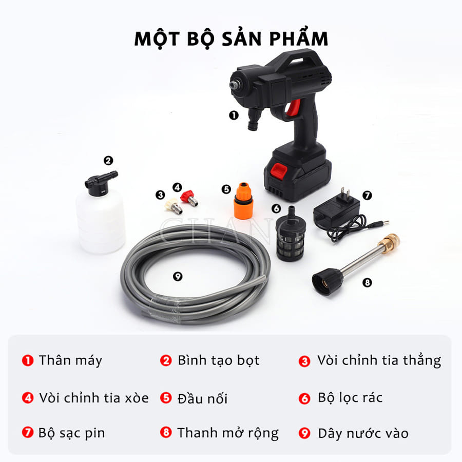 Máy Rửa Xe Cao Áp Mini Melli Cầm Tay Đa Năng Pin Max Lithium 199V Áp Lực Nước Siêu Mạnh Tiện Lợi