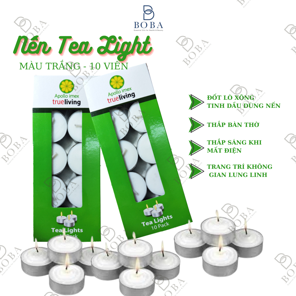 (HCM) Nến TeaLight Màu Trắng  Hộp 10 Viên, Nến Đốt Đèn Xông Tinh Dầu, Nến Hộp 10 Viên