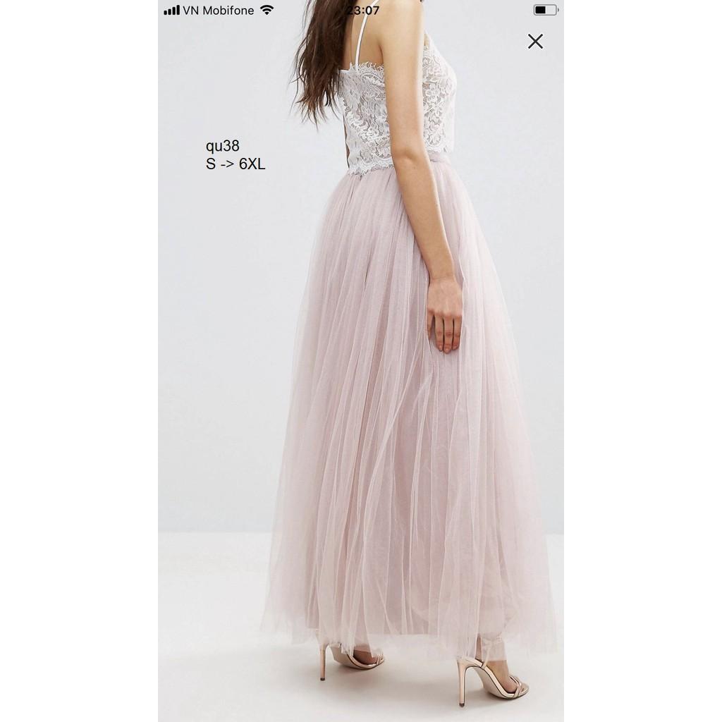 SKIRT116 CHÂN VÁY DÀI PHỐI VOAN LƯỚI