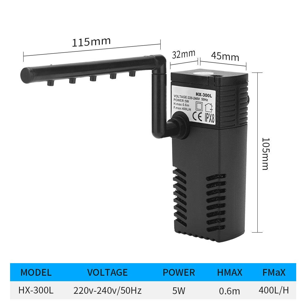 Bộ lọc thủy cung lưu lượng nước 5 W 400L/h Bộ lọc bên trong cho Bộ lọc bơm hồ cá 60L