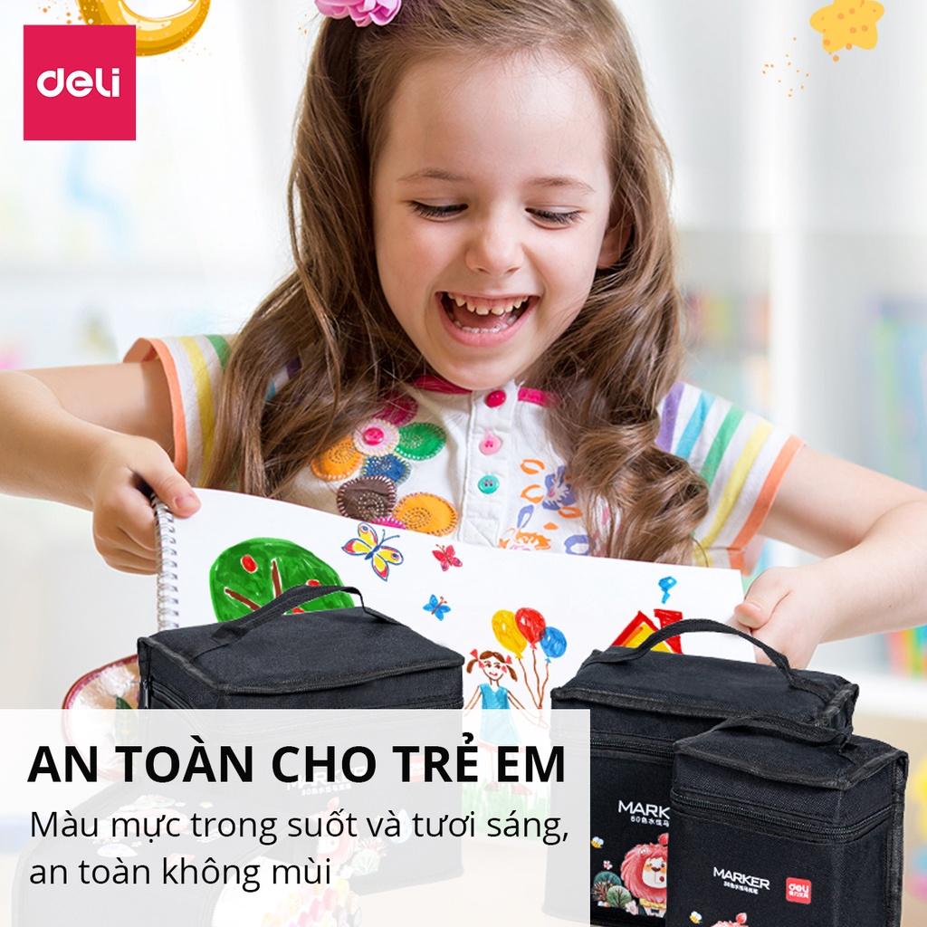 Bút Màu Marker Deli Họa Cụ Tô Màu Dạ An Toàn Cho Trẻ Em Kèm Túi Vải Họa Cụ Vẽ Tranh Cao Cấp 30/40/60/80 Màu - Phù Hợp Tô Màu Vẽ Tranh Manga Anime - HM900