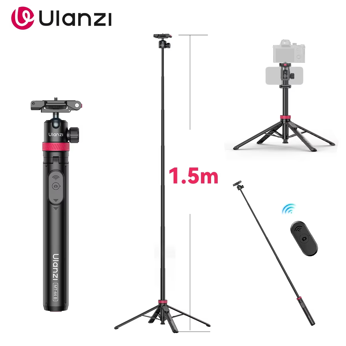 Ulanzi MT-44 - Tripod Mini Cho Máy Ảnh, Điện Thoại, Tải Trọng 1.5 Kg, Chiều Cao Tối Đa 109cm - Hàng chính hãng