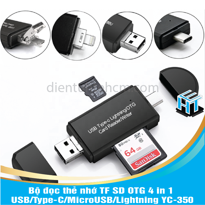 Đầu đọc thẻ nhớ TF SD OTG 4 in 1 USB/Type-C/MicroUSB/LGYC-350