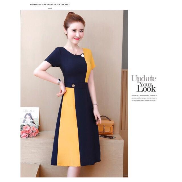 Đầm xoè công sở phối màu SIÊU XINH - Có size M/L/XL MMR