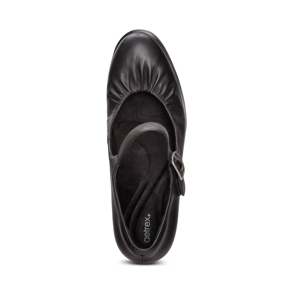 Giày cao gót sức khỏe nữ Aetrex Sara Black - Giày lười gót cao 6p, đế đệm giảm đau chân
