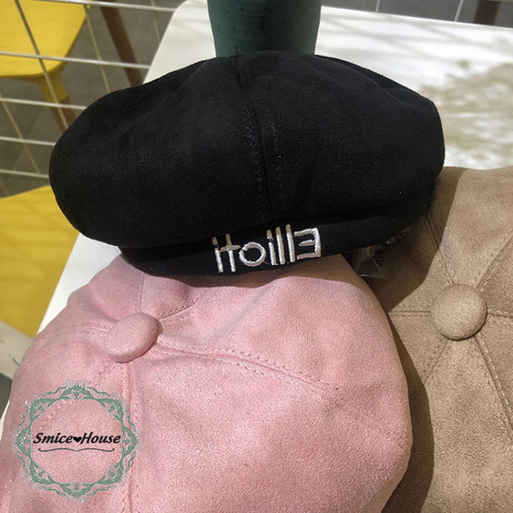 Nón beret thời trang nam nữ mũ nồi thêu chữ Elioti kiểu bí ngô vải da lộn độc đáo kiểu thần tượng Kpop - Smice House