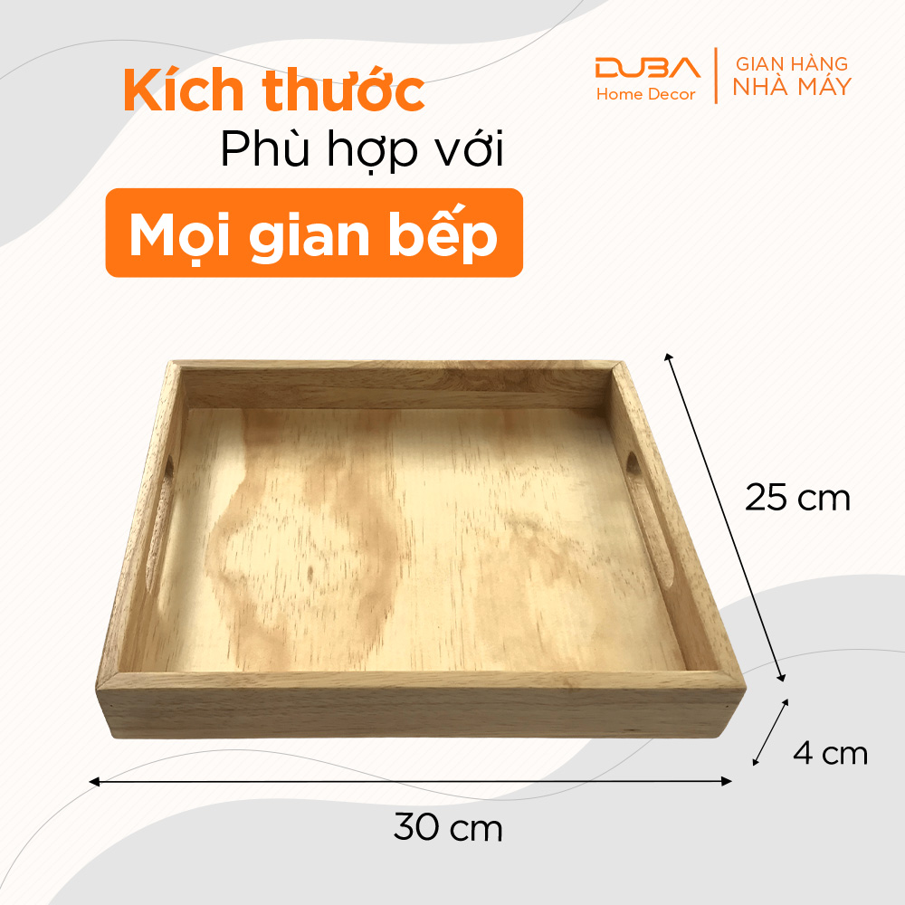 Khay trà gỗ chữ nhật, khay gỗ decor đựng cốc, bưng đồ ăn màu tự nhiên chuẩn xuất khẩu - DUBA