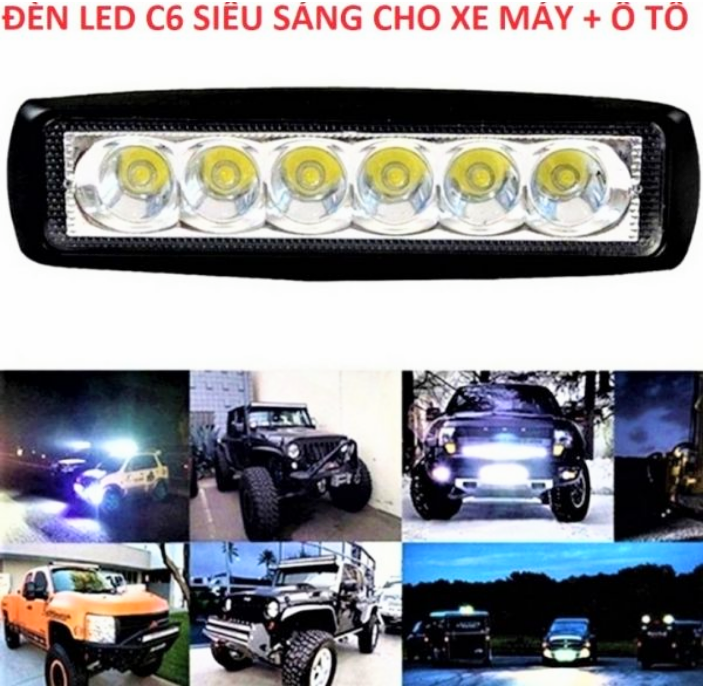 SIÊU SÁNG VỚI 1 ĐÈN TRỢ SÁNG 6 TIM LED CỰC SÁNG XE MÁY ÔTÔ HÀNG CHUẨN