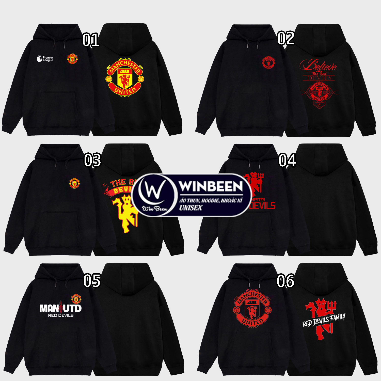 Áo nỉ hoodie nam nữ CLB Manchester United chất nỉ bông dày ấm mềm mịn dáng rộng thoải mái, BST 12 mẫu hoodie MU mới