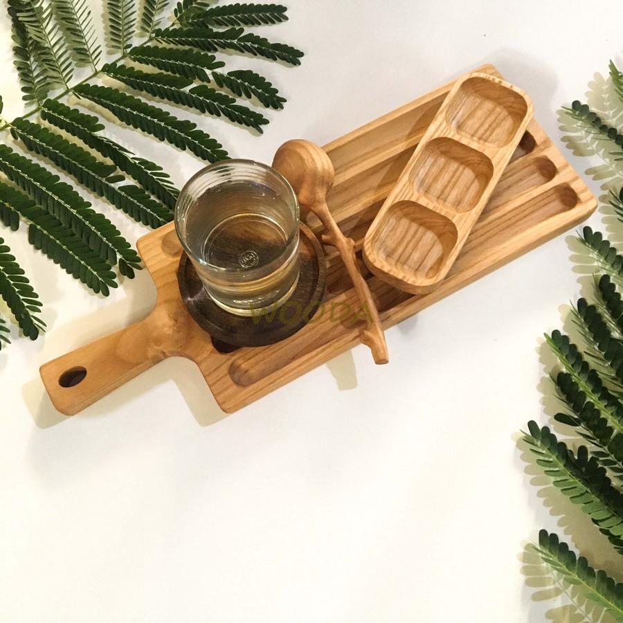Bộ khay đựng nước chấm/nước sốt/gia vị nhiều kích thước bằng gỗ cao cấp