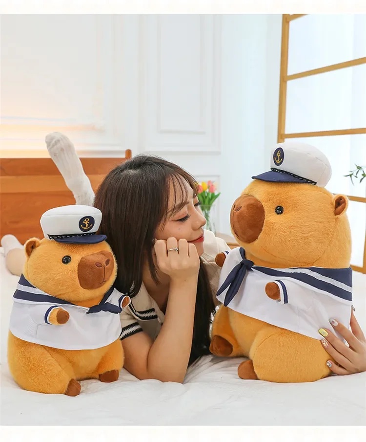 Thú nhồi bông capybara hải quân - Size từ 25 đến 45cm - Quà tặng gấu bông chuột lang thuỷ thủ đáng yêu - Gối ôm mềm mịn cho bé