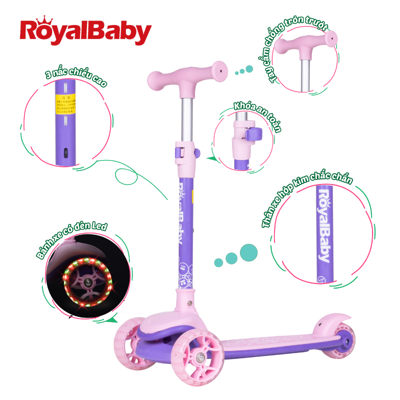 Xe SCOOTER 3 Bánh Royal Baby 091P – Hồng 091P