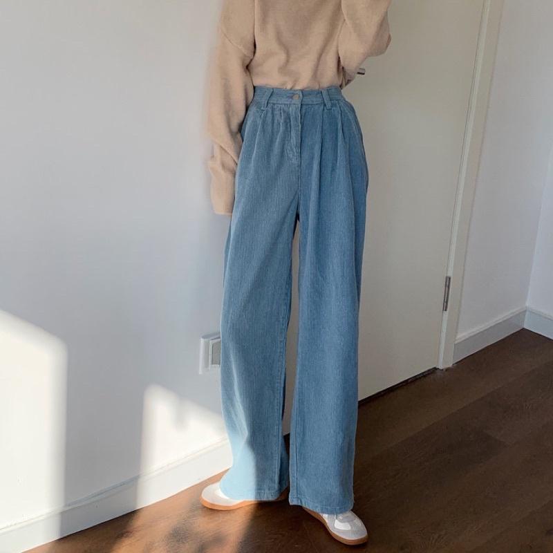 Quần Ống Rộng Nữ Cạp Cúc Nhung Tăm Cullotes Nhiều Màu Fullsize Ulzzang