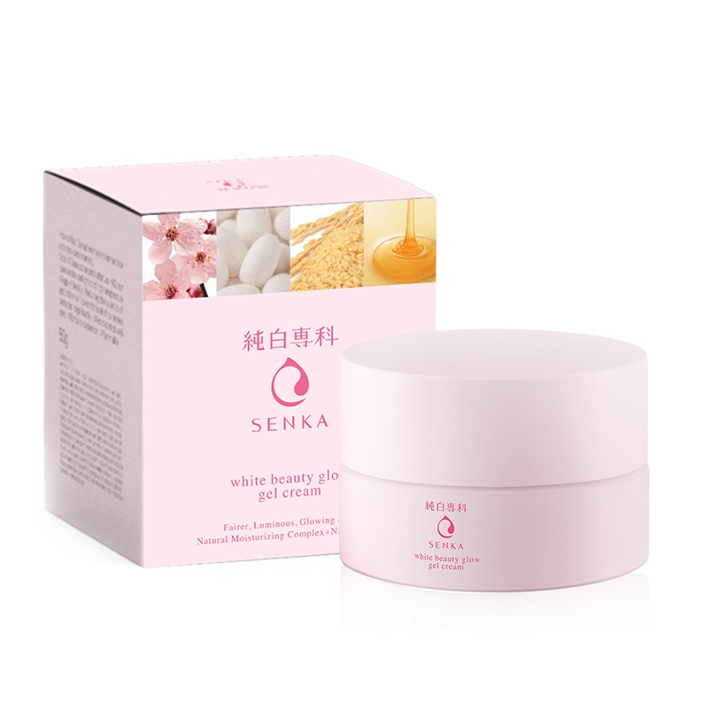 Kem Dưỡng Trắng Da Ban Đêm Senka White Beauty Glow Gel Cream 50g - Tặng Kem dưỡng trắng da &amp; giảm thâm nám ban ngày Senka White Beauty UV Cream 50g SPF 25 PA ++