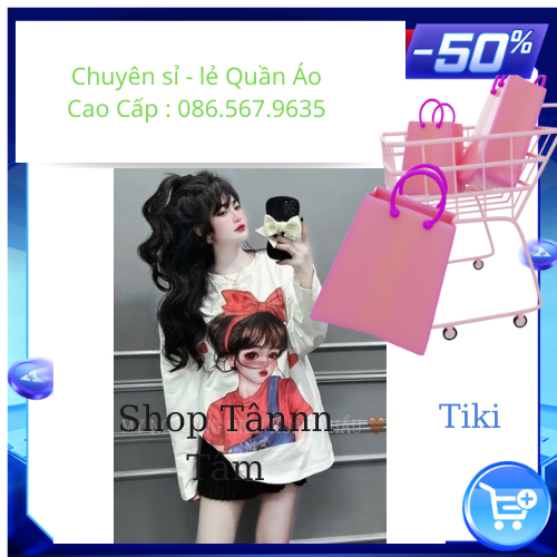 Áo phông cotton in hình cô gái, Áo phông cô gái đeo nơ hàng QC