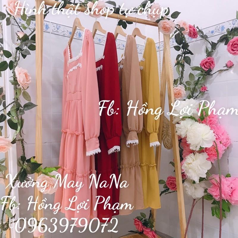 Đầm tiểu thư thiết kế viền ren tay dài