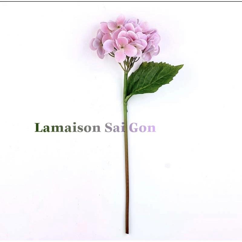 Hoa lụa - cành hoa cẩm tú cầu lá to loại 1, phủ sáp mịn, hoa decor hoa lụa cao cấp