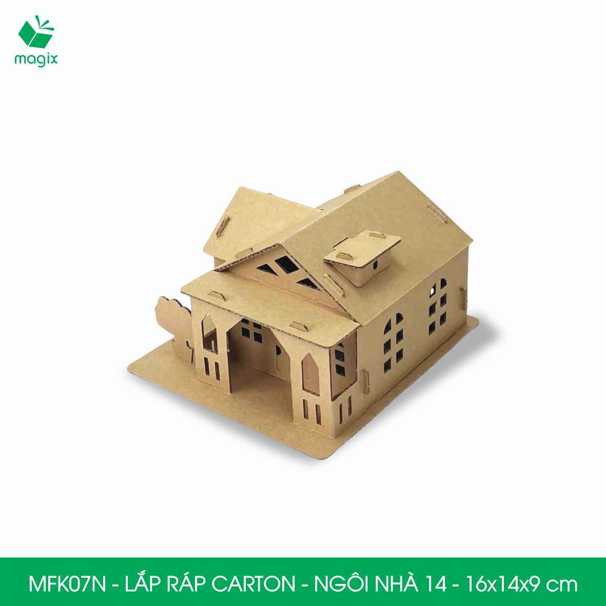 MFK07N -16x14x9 cm - Mô hình ngôi nhà lắp ráp từ bìa carton cao cấp, nhà giấy carton mini sáng tạo