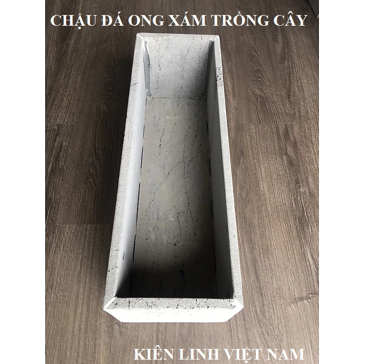 Chậu trồng cây trồng hoa ban công siêu bền bằng đá ong xám tự nhiên hình chữ nhật kích thước D60cmxR20xC20cm