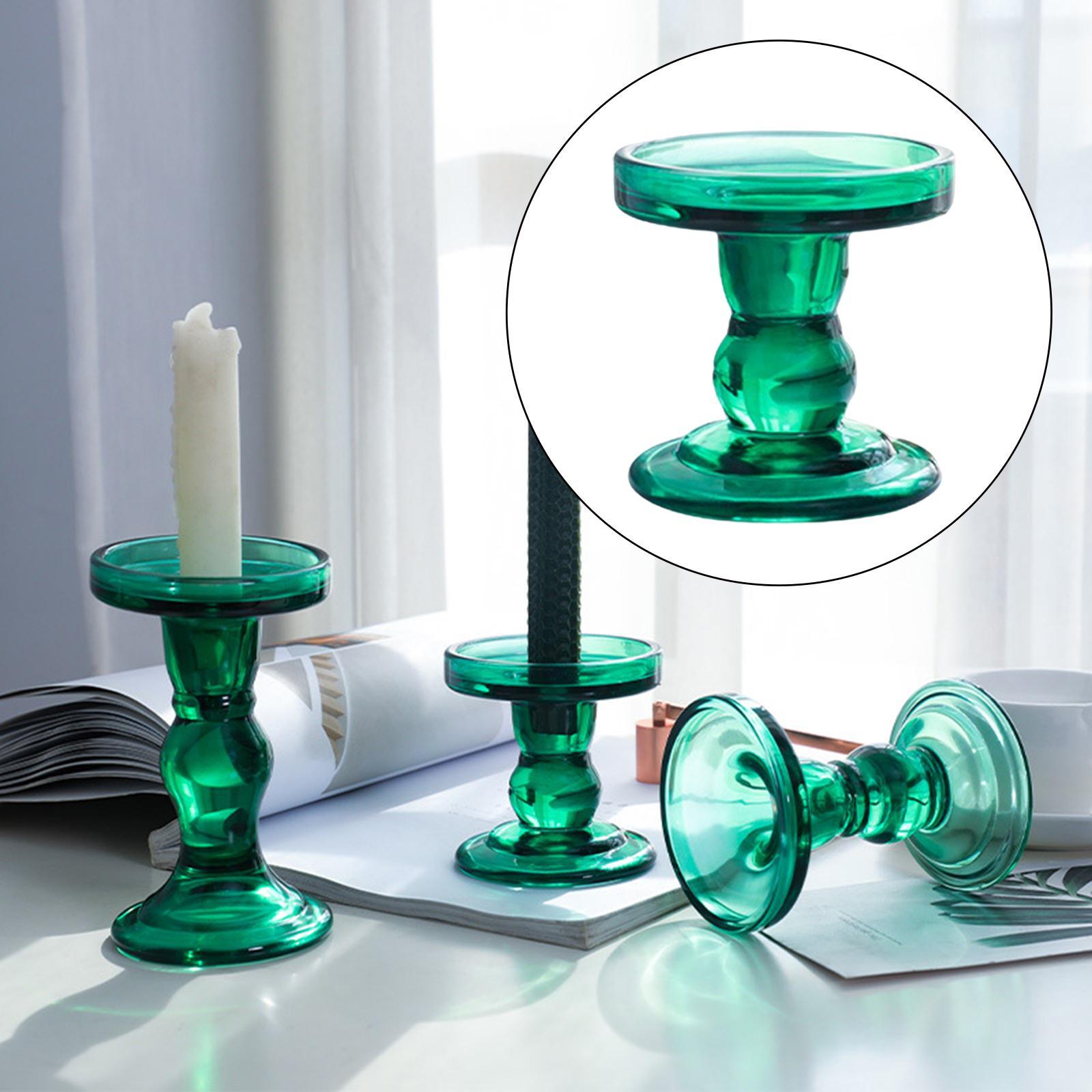 Retro Green Glass Candle Holder for Pillar Candle for Table Party Decor S