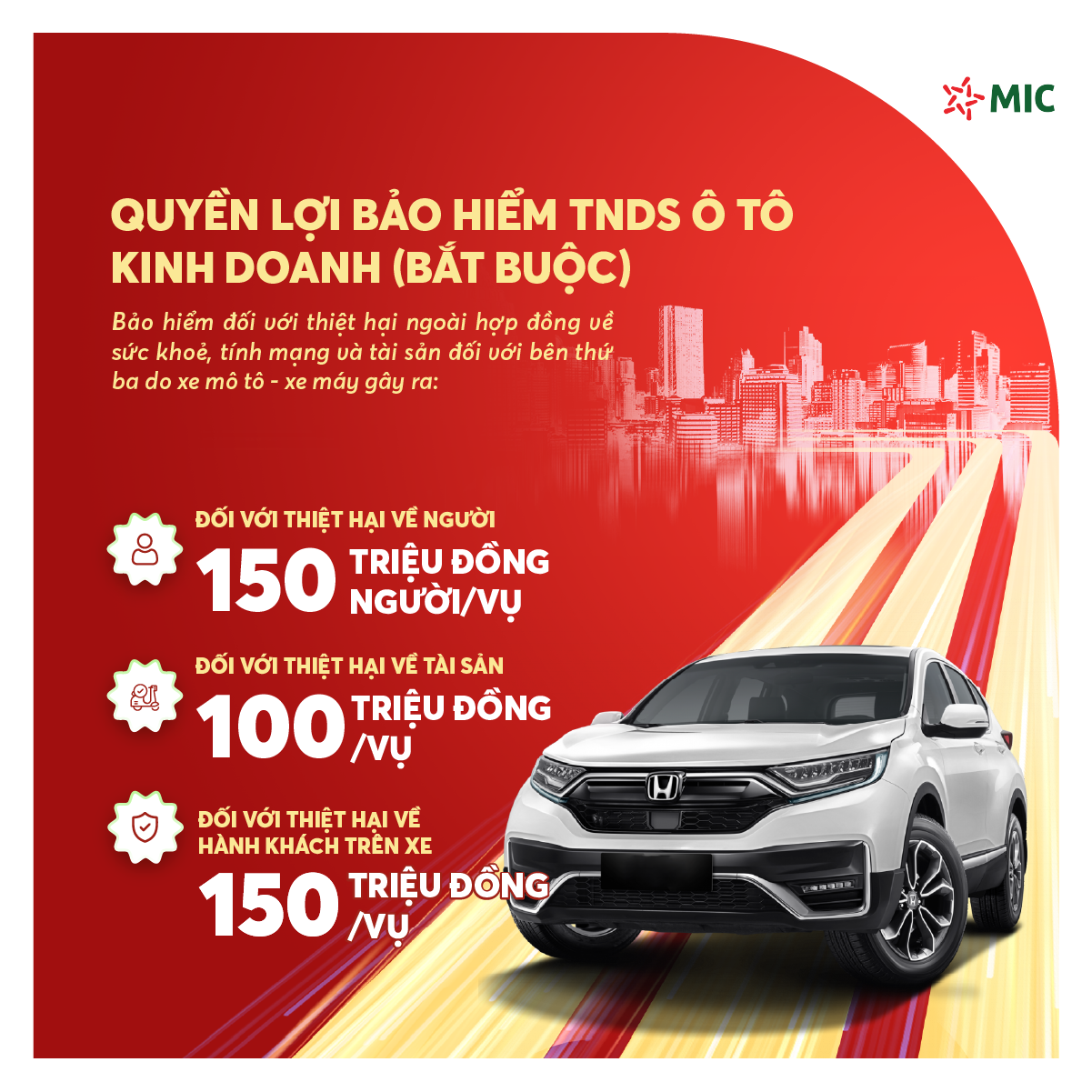 Bảo hiểm ô tô cho xe 4 - 5 chỗ ngồi, không kinh doanh, giấy chứng nhận điện tử - Bảo hiểm Quân đội MIC