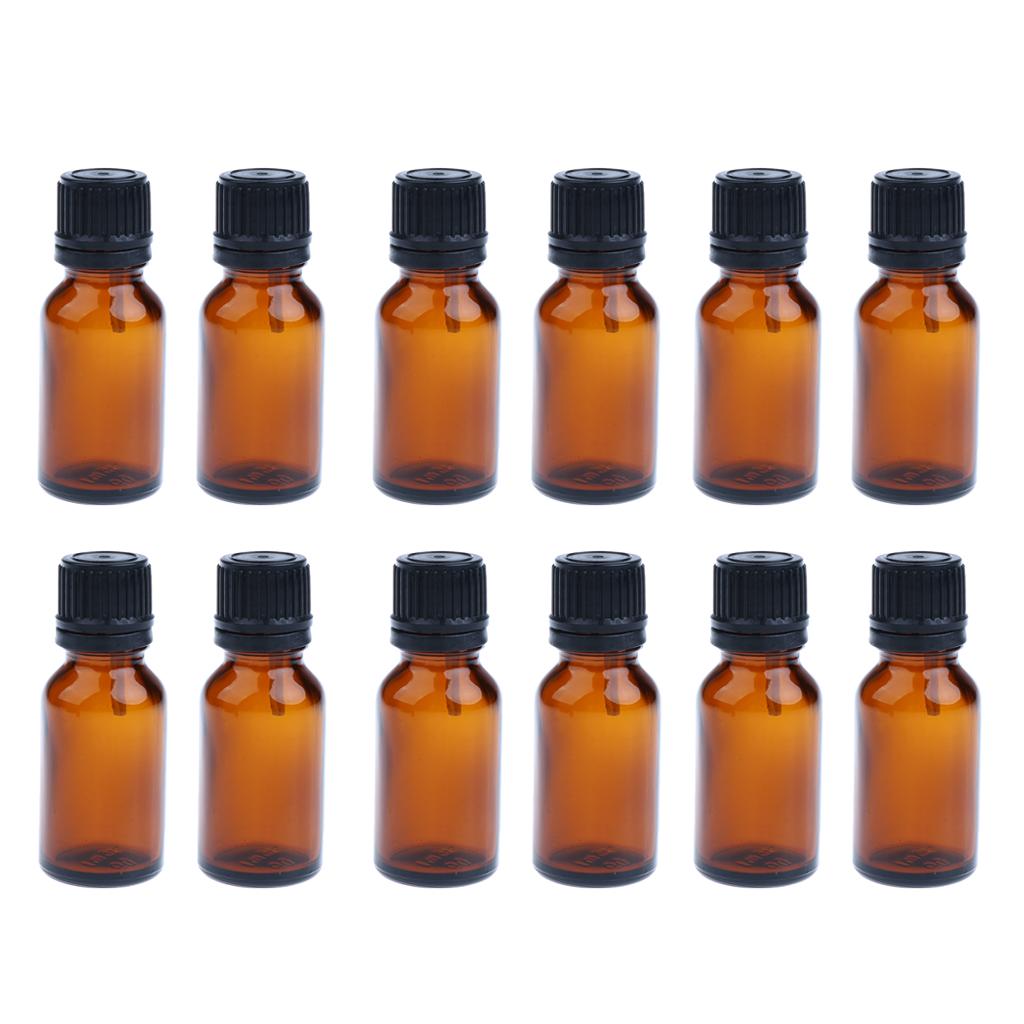 24 Set Glass 10ml and 15ml Essential Oils Refillable Empty Amber Bottles with Orifice Reducer Dropper for Perfume Aromatherapy