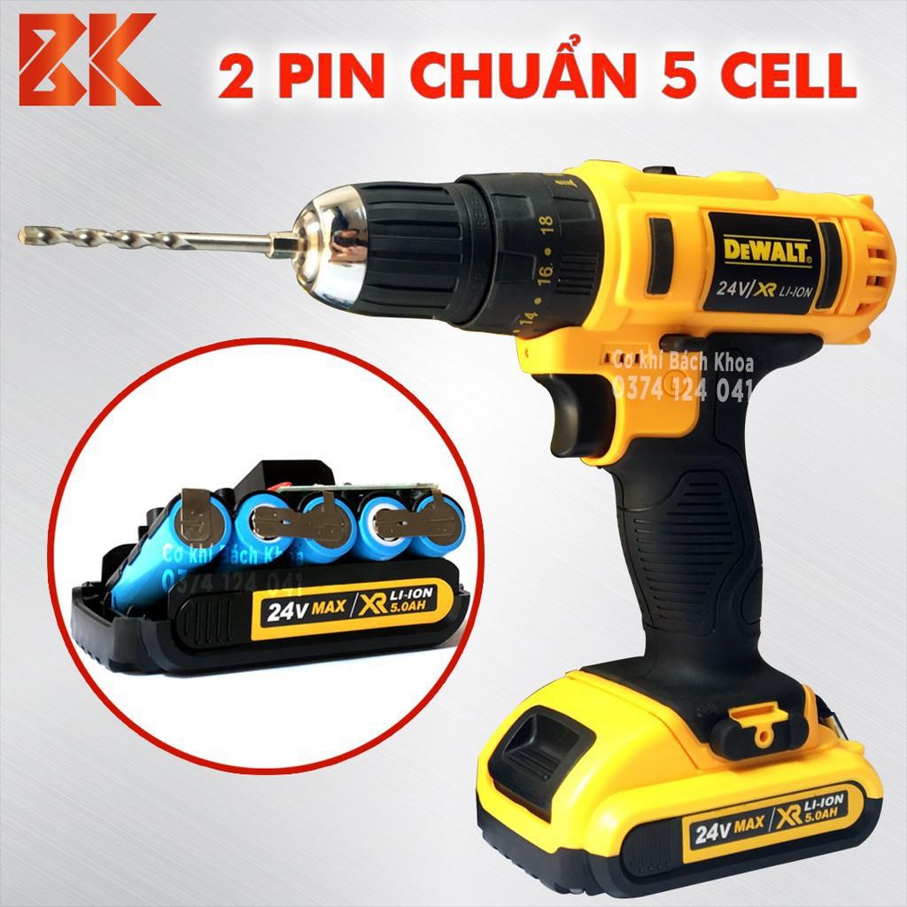 Máy Khoan Pin Dewalt 24V - Có Búa - Lõi Đồng - Pin chuẩn 5 CELL - Kèm Đầu Khẩu + Đầu Vít