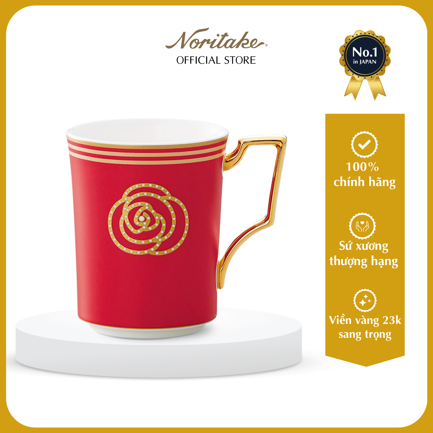 Cốc uống nước/ Cốc uống cà phê Noritake dòng AIDAN GOLD sứ xương cao cấp