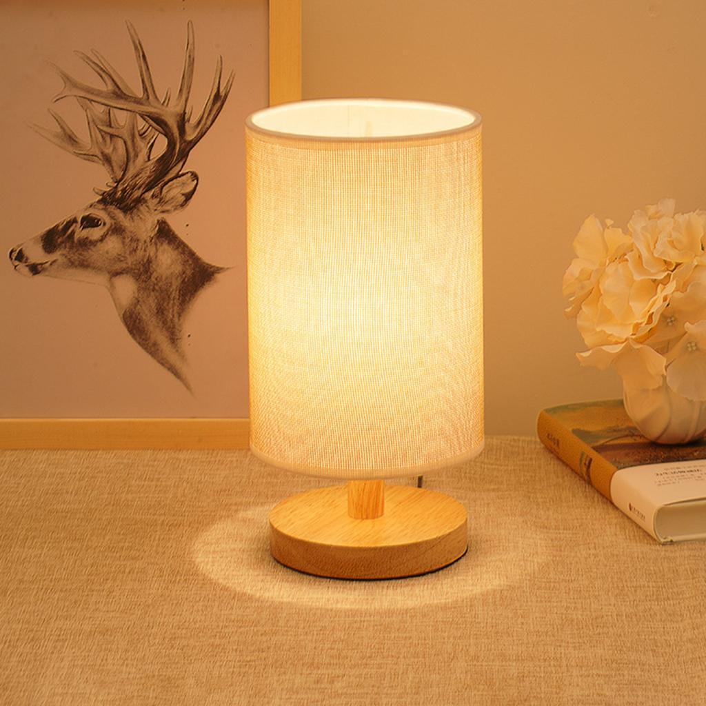 Bedside Table Lamp LED NightStand Light Fabric Shade Home Decor