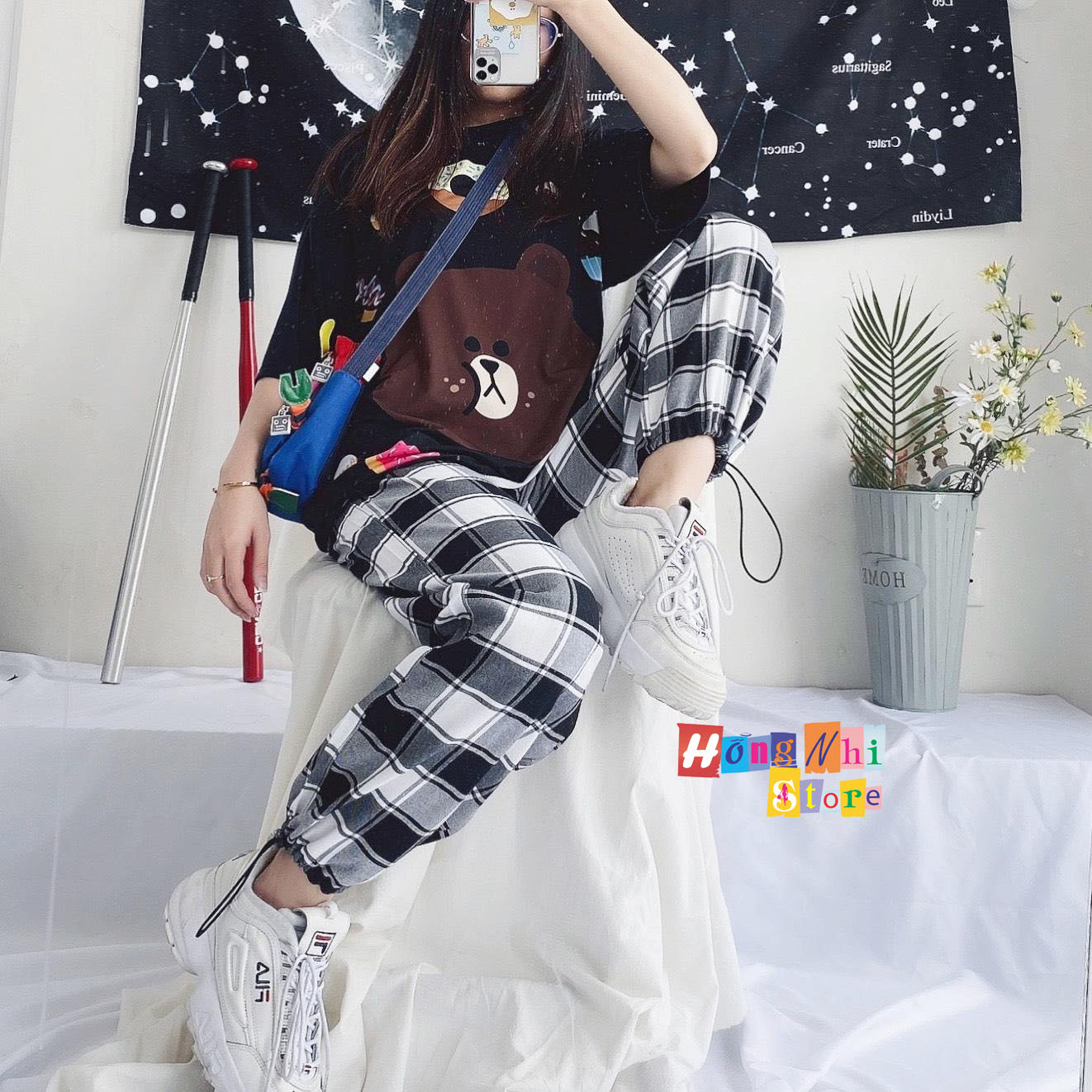 QUẦN CARO DÂY RÚT LAI MÀU ĐEN - QUẦN CARO LƯNG THUN BO LAI LONG CARO PANT UNIEX - MM