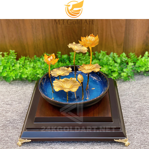 Chậu hoa sen dát vàng MT Gold Art- Hàng chính hãng, trang trí nhà cửa, quà tặng dành cho sếp, đối tác, khách hàng.