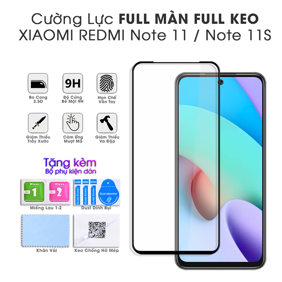 Kính cường lực Full màn hình Full Keo Dành Cho Xiaomi Redmi Note 11 4G- Handtown - Hàng Chính Hãng