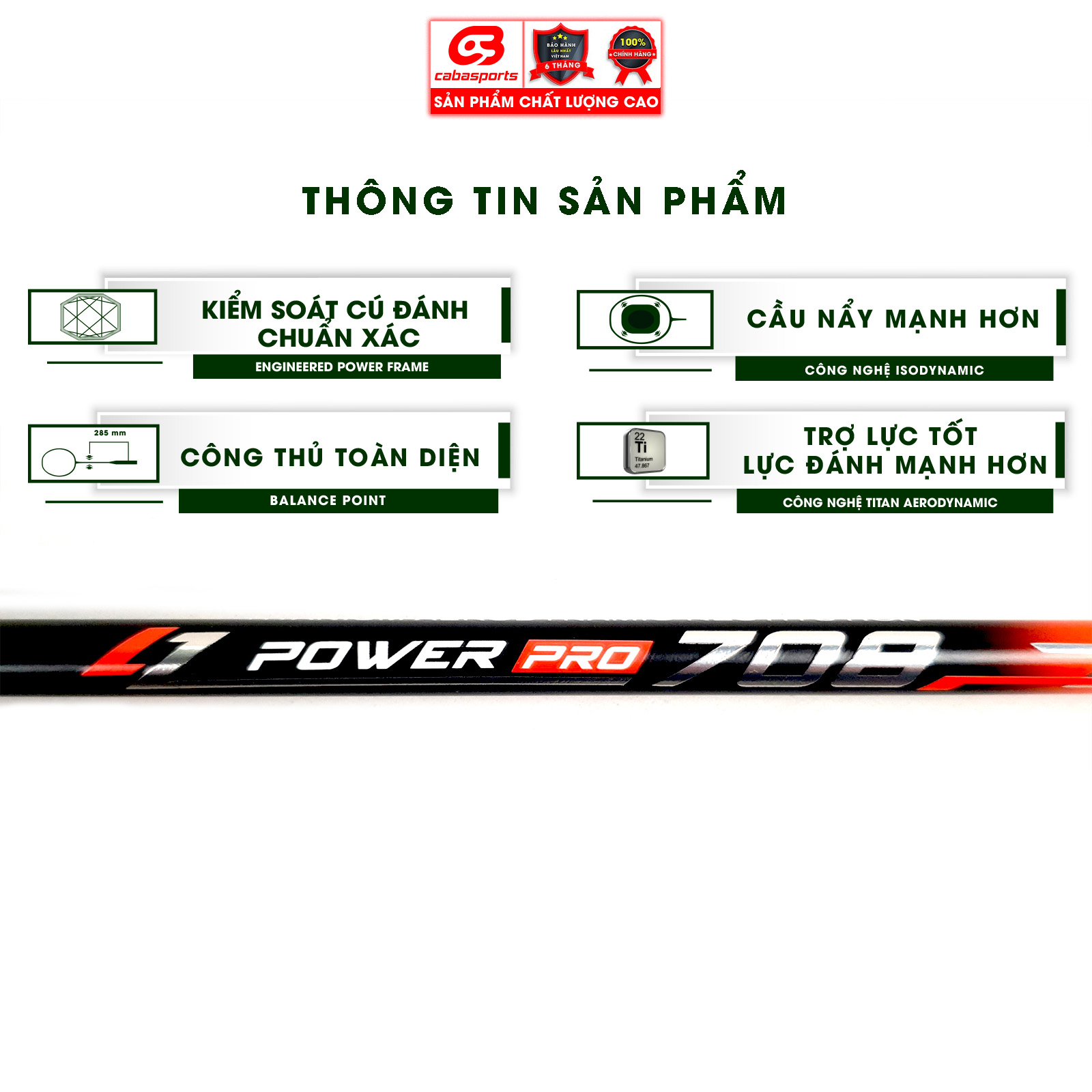 Vợt cầu lông ProKennex POWER PRO 708 chính hãng công thủ toàn diện - Tặng kèm quấn cán và túi vải Cabasports