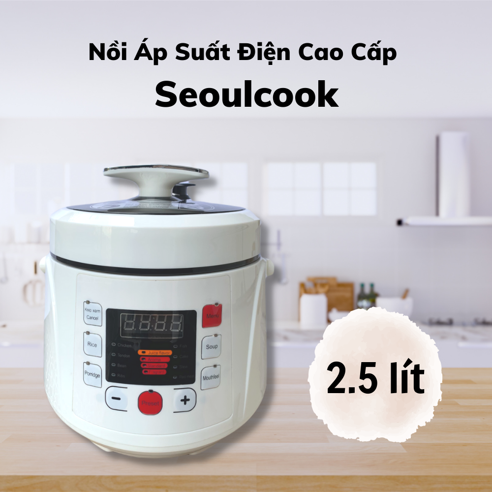 Nồi áp suất điện đa năng cao cấp Seoulcook màu trắng 2.5 lít - Hàng chính hãng