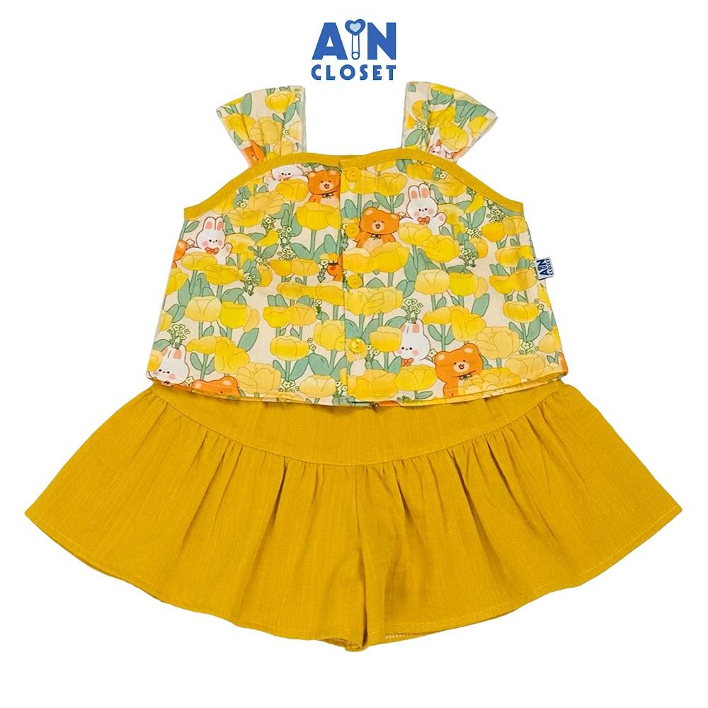 Bộ quần áo Ngắn bé gái họa tiết Gấu-Thỏ Vàng cotton - AICDBG4SOLL5 - AIN Closet