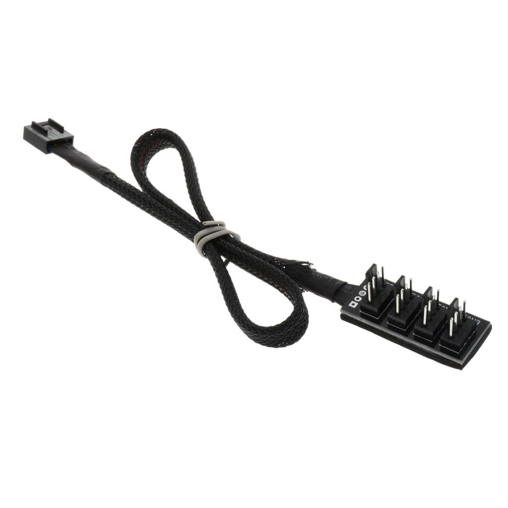 PC Fan Power 1 Female to 4 Male 4-pin/3-pin Socket Fan Hub Splitter Cable
