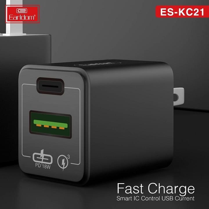 Củ Sạc Nhanh 18W Earldom KC21 Quick Charge 3.0 và Type C Power Delivery - Hàng Chính Hãng (Màu Ngẫu Nhiên)