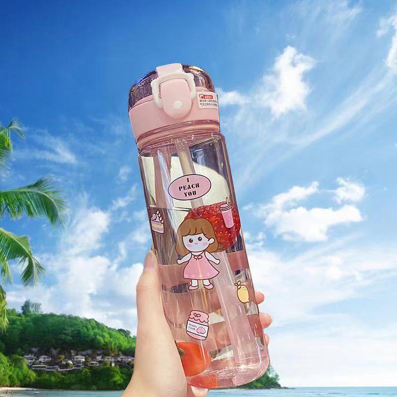 Giao hàng nhanh nắp bật lên cốc nước cống trà hoạt hình dễ thương đơn giản văn phòng dung tích lớn cốc nhựa không gian giá trị cao cốc sinh viên đi kèm cốc