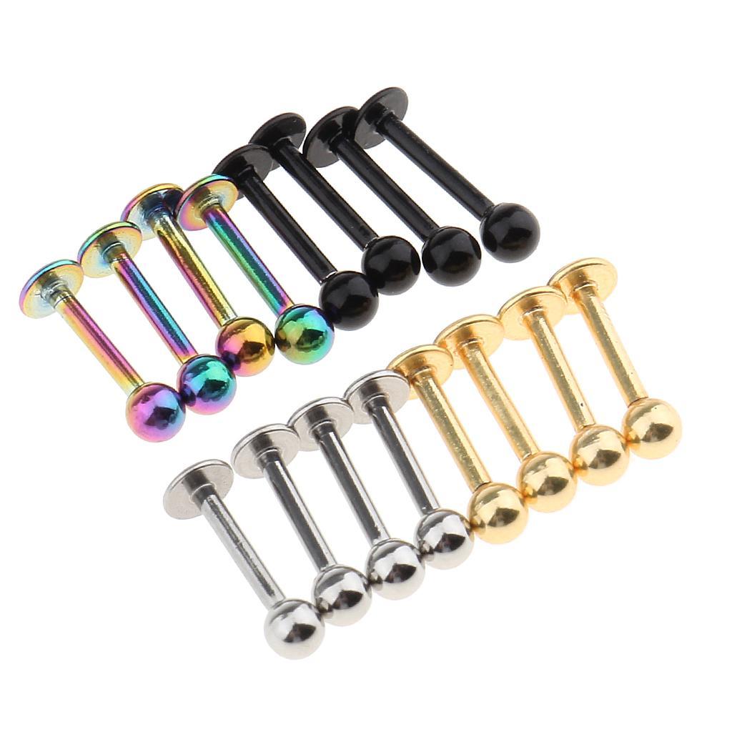 4-7pack 16Pcs 18G Stainless Steel Lip Ring Chin Bars Earring Stud Piercing