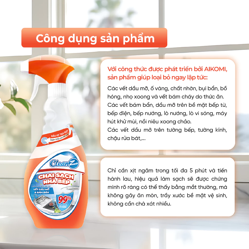Combo 3 chai sạch đa năng Cleanz hương Chanh (không xịt bọt) + Quà tặng