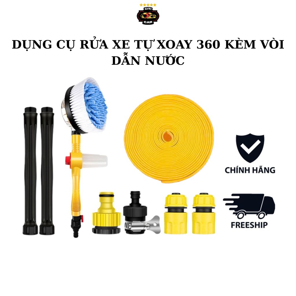 Chổi Lau Xe Ô Tô Tự Xoay Kết Hợp Vòi Nước Áp Lực Cao – Dụng Cụ Rửa Xe Tiện Lợi Cho Gia Đình &amp; Garage