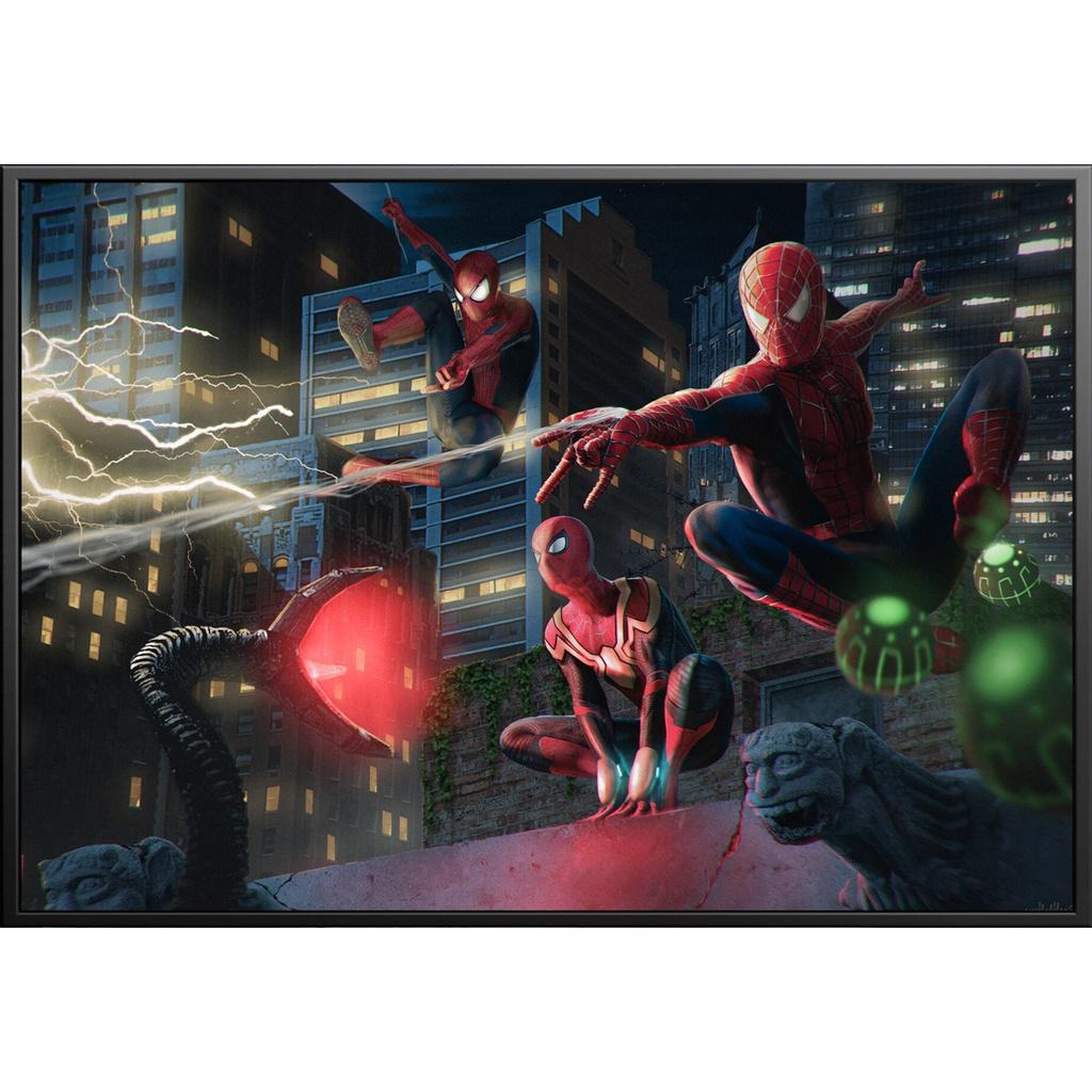 Tranh canvas treo tường SPIDERMAN – NO WAY HOME + khung composite và đinh treo – decor phòng đẹp và ấn tượng